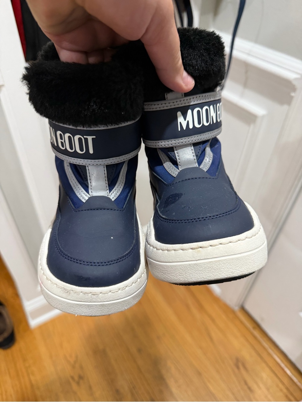 Moon Boot Navy and Black Kids Winter Boots with White Sole